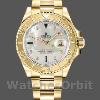 Replique Rolex Yacht-Master 35mm Unisex-168628-Cadran blanc MOP-Or jaune MOP