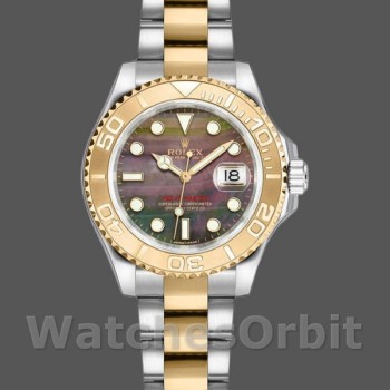 Replique Rolex Yacht-Master 29mm Femme-169623-acier et or jaune-cadran noir MOP MOP