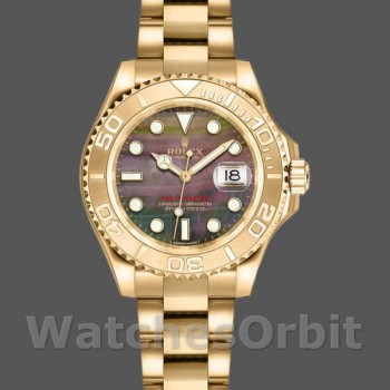 Replique Rolex Yacht-Master 29mm Femmes-169628-Or jaune Cadran noir MOP MOP