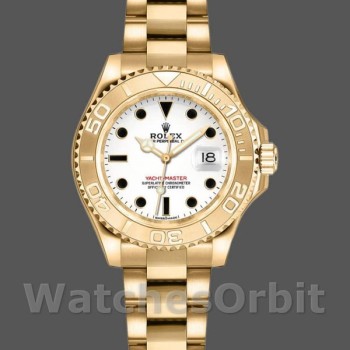 Replique Rolex Yacht-Master 29mm Femmes-169628-Or jaune Cadran blanc Blanc